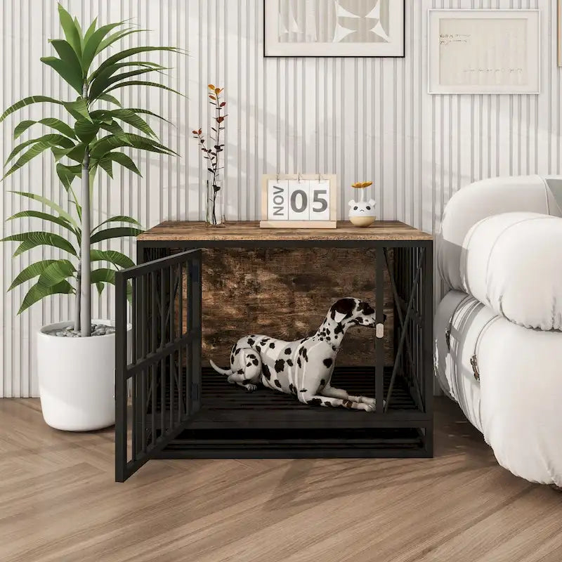 Meuble pour cage de chien, niche de 83 cm (32,67 pouces) pour chiens jusqu'à 32 kg (70 lb), plateau amovible, table d'appoint robuste pour cage de chien