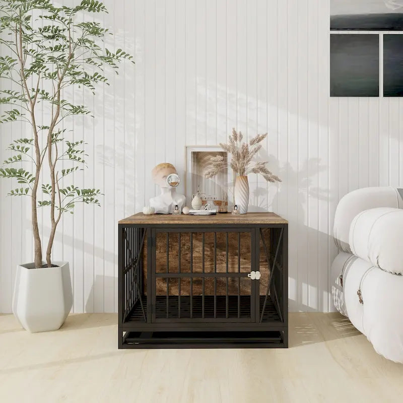 Meuble pour cage de chien, niche de 83 cm (32,67 pouces) pour chiens jusqu'à 32 kg (70 lb), plateau amovible, table d'appoint robuste pour cage de chien-3