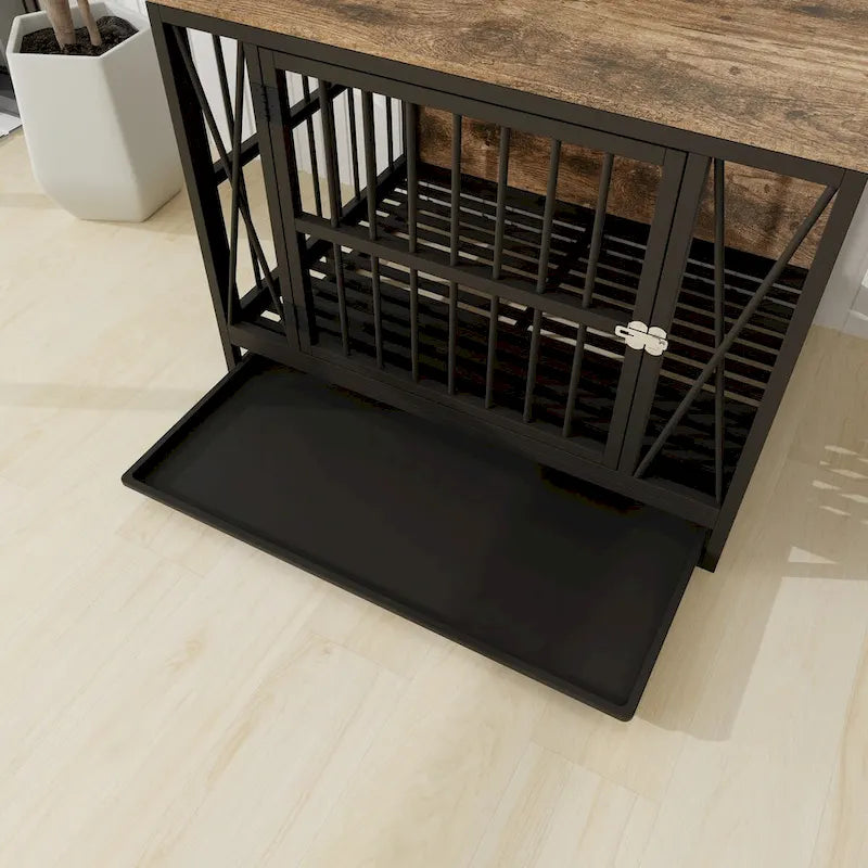 Meuble pour cage de chien, niche de 83 cm (32,67 pouces) pour chiens jusqu'à 32 kg (70 lb), plateau amovible, table d'appoint robuste pour cage de chien-4
