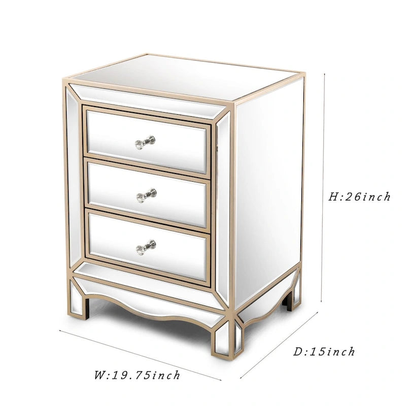 Meuble de chevet multifonctionnel avec miroir champagne, dimensions : L 19,7 x P 15 x H 26 cm.-5