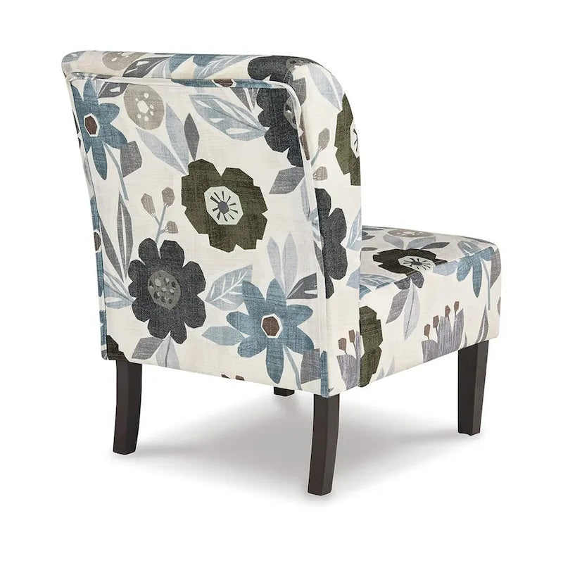 Fauteuil Rima, coussin en polyester à motif floral gris ivoire, bois noir-2
