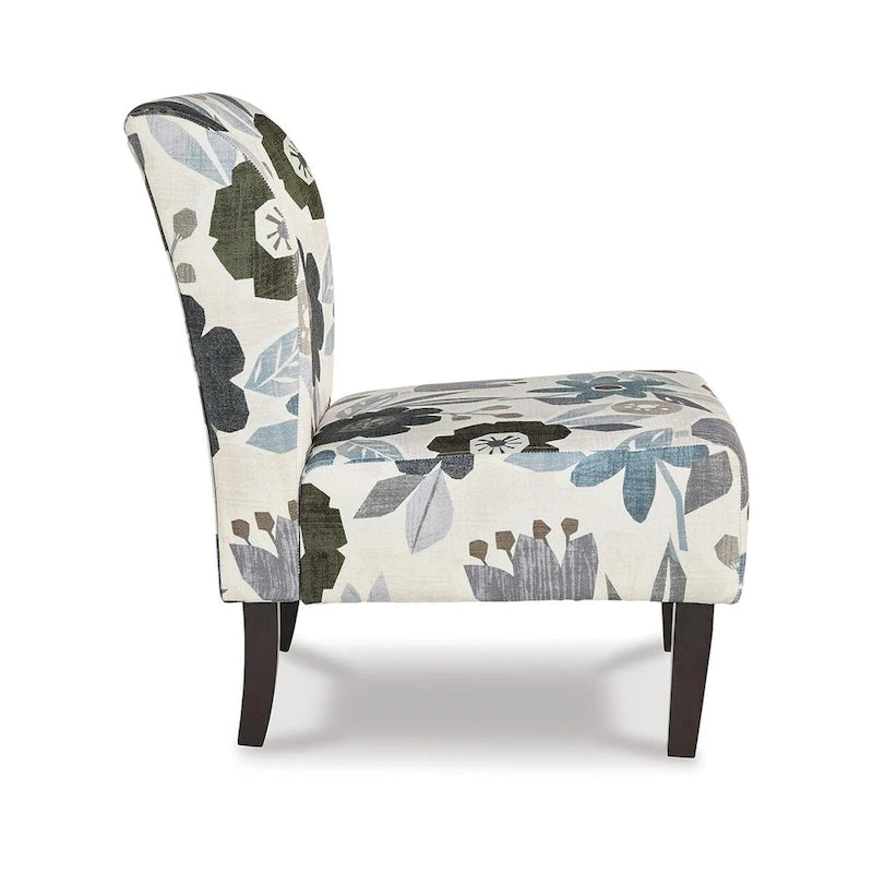 Fauteuil Rima, coussin en polyester à motif floral gris ivoire, bois noir-3