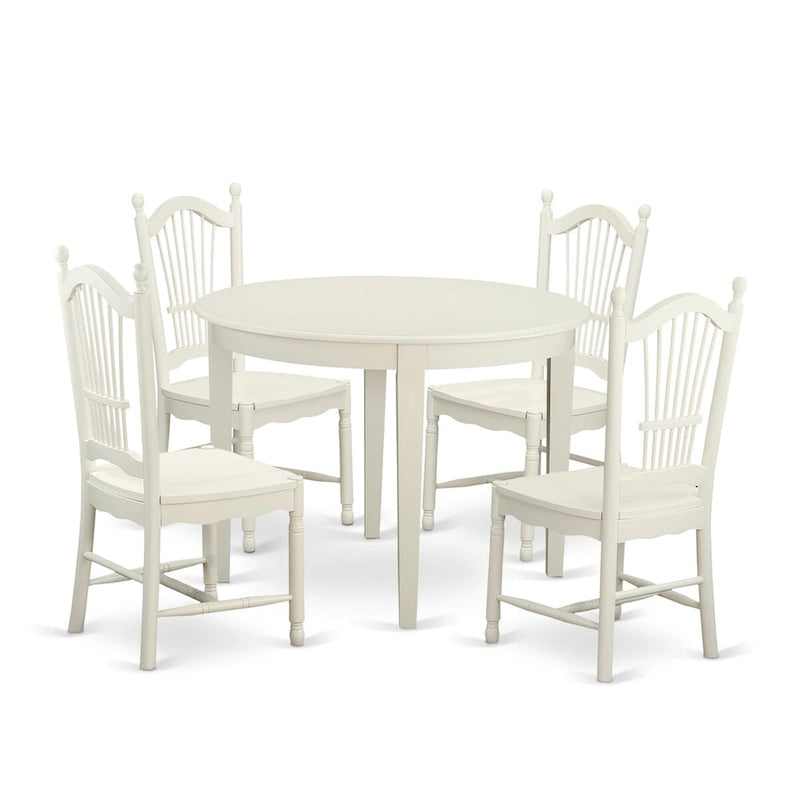 Ensemble de salle à manger 5 pièces East West Furniture pour 4 personnes, comprenant une table ronde et 4 chaises de cuisine, blanc lin-2
