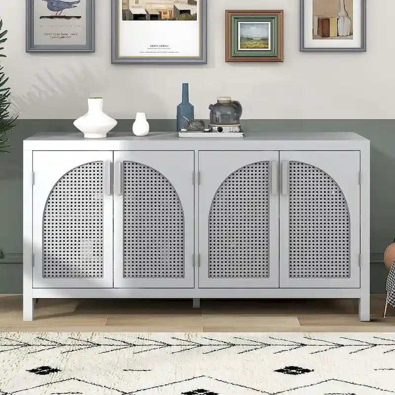 Buffet de style ferme moderne avec quatre portes décorées de rotin artificiel-22