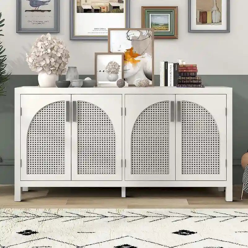 Buffet de style ferme moderne avec quatre portes décorées de rotin artificiel-23