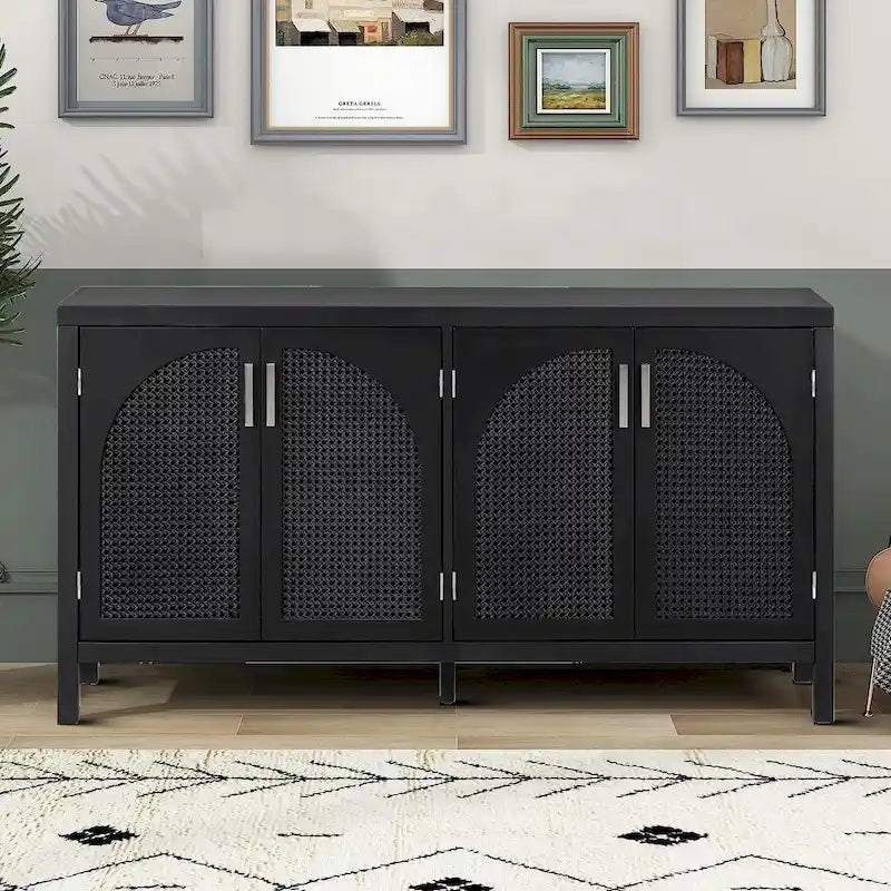 Buffet de style ferme moderne avec quatre portes décorées de rotin artificiel-24