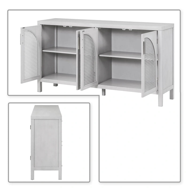 Buffet de style ferme moderne avec quatre portes décorées de rotin artificiel-3