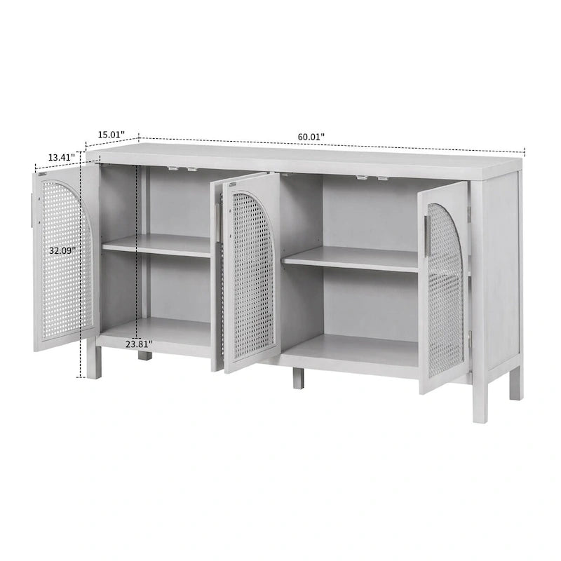 Buffet de style ferme moderne avec quatre portes décorées de rotin artificiel-4