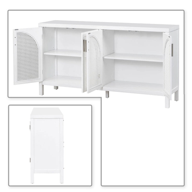 Buffet de style ferme moderne avec quatre portes décorées de rotin artificiel-10