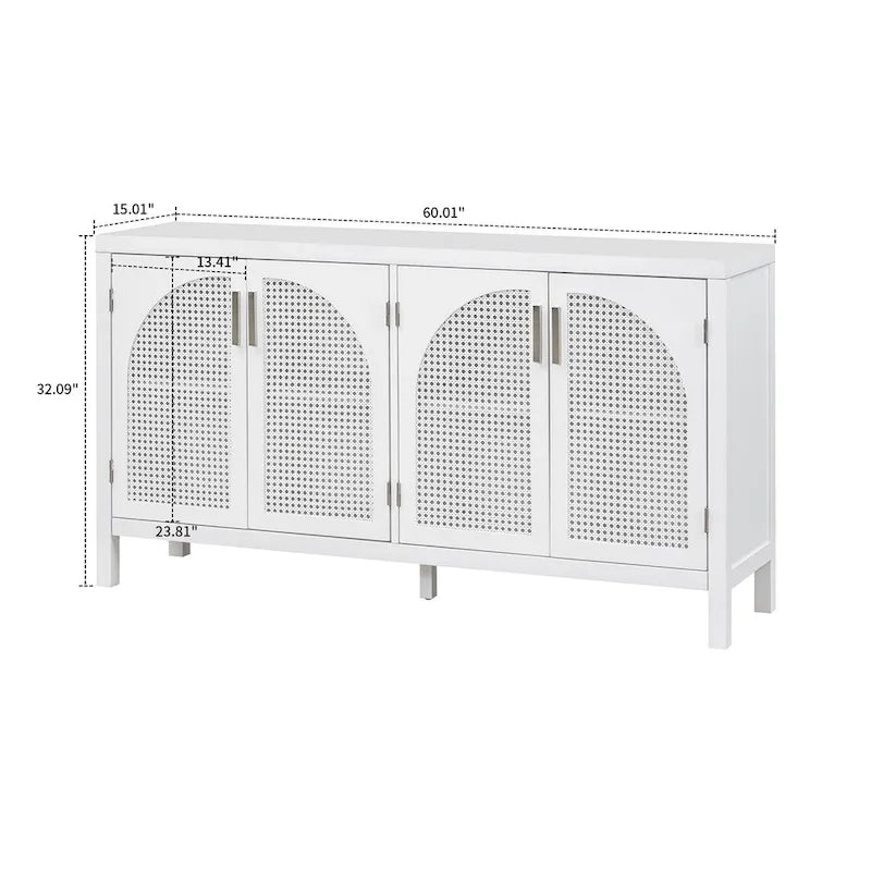 Buffet de style ferme moderne avec quatre portes décorées de rotin artificiel-11