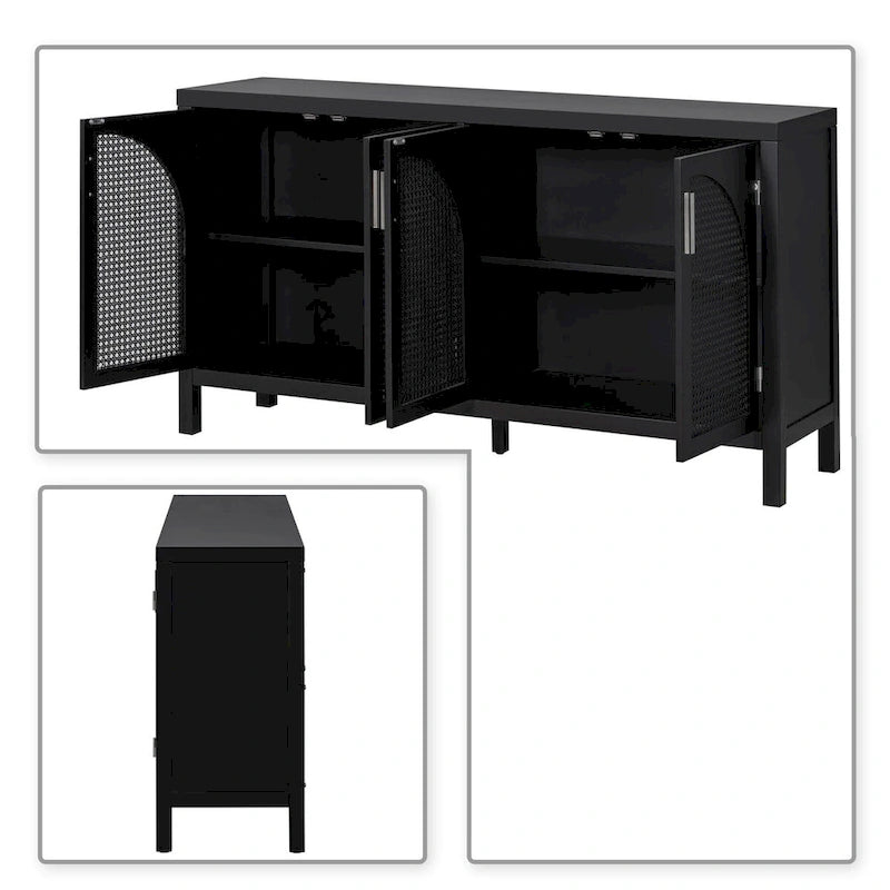 Buffet de style ferme moderne avec quatre portes décorées de rotin artificiel-17