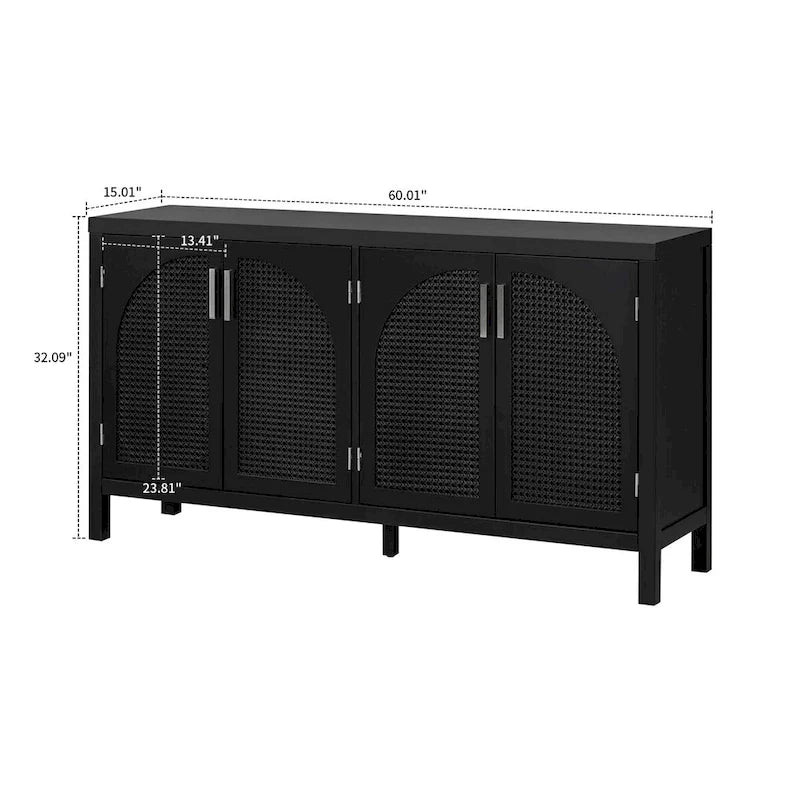 Buffet de style ferme moderne avec quatre portes décorées de rotin artificiel-18