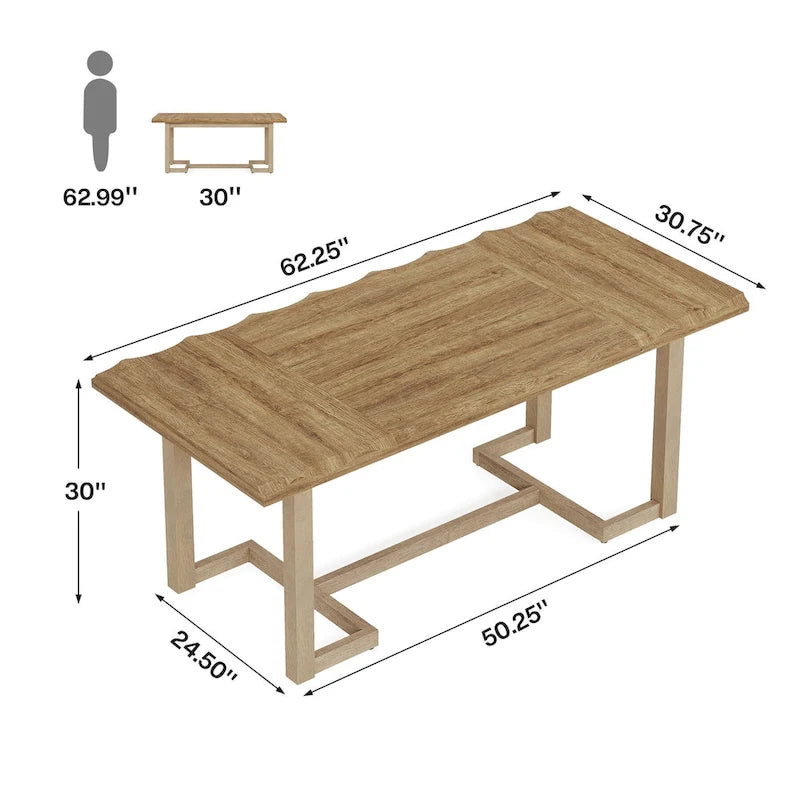Table de salle à manger rectangulaire de 62,2 pouces avec pieds en bois massif pour la cuisine-3