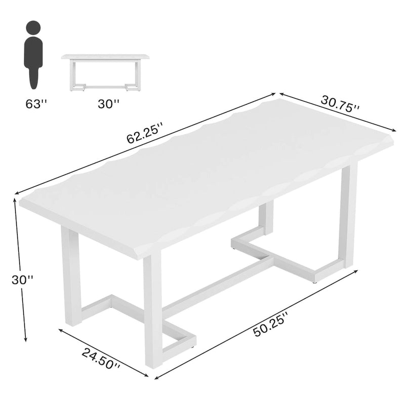 Table de salle à manger rectangulaire de 62,2 pouces avec pieds en bois massif pour la cuisine-5