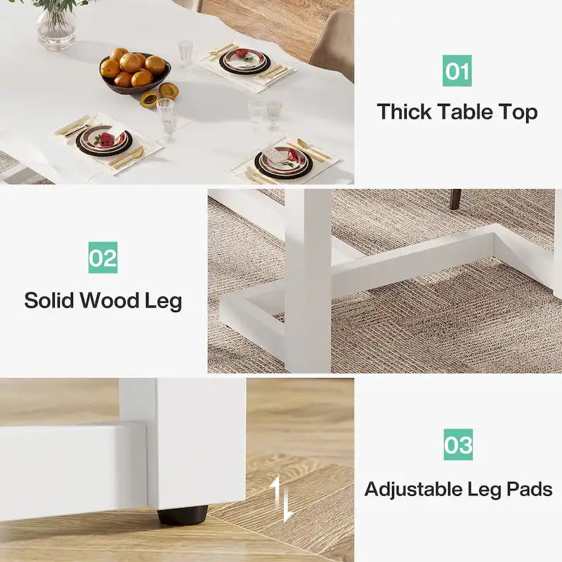 Table de salle à manger rectangulaire de 62,2 pouces avec pieds en bois massif pour la cuisine-6