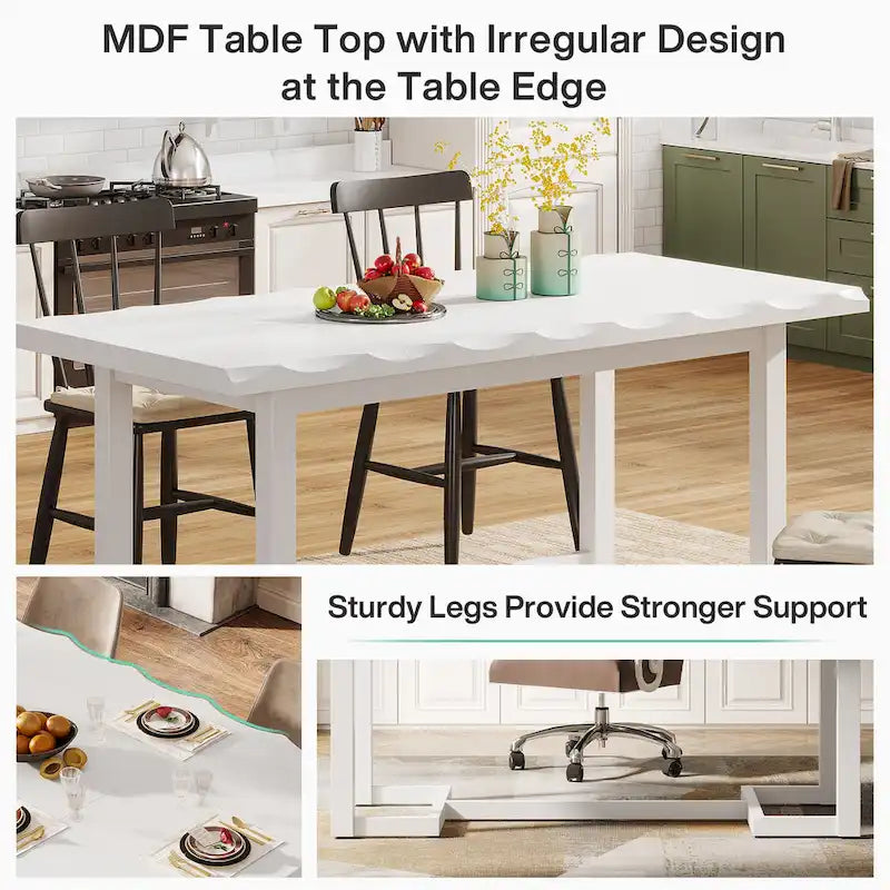 Table de salle à manger rectangulaire de 62,2 pouces avec pieds en bois massif pour la cuisine-7