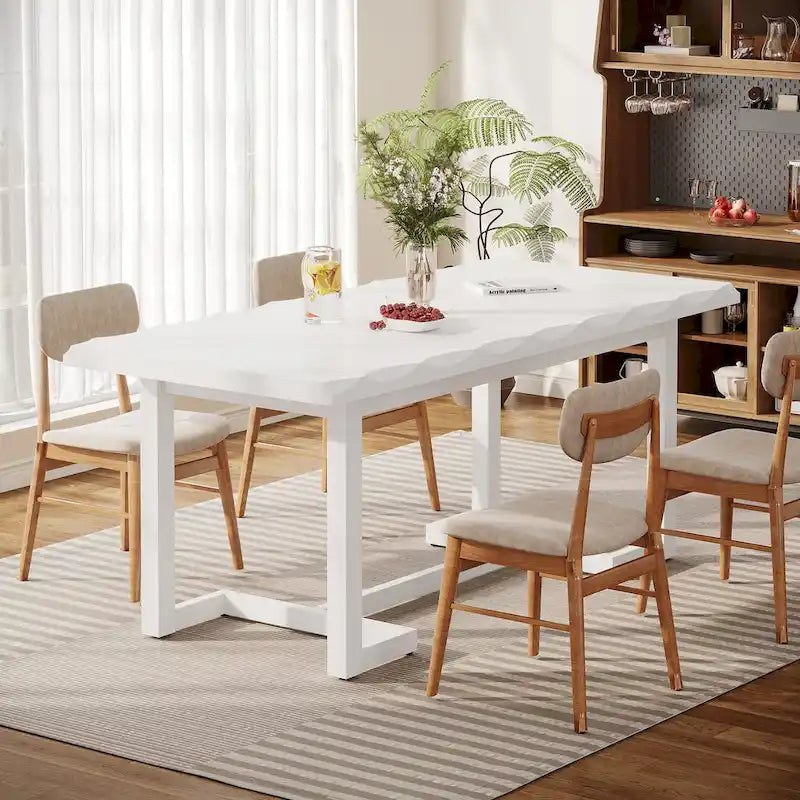 Table de salle à manger rectangulaire de 62,2 pouces avec pieds en bois massif pour la cuisine-8