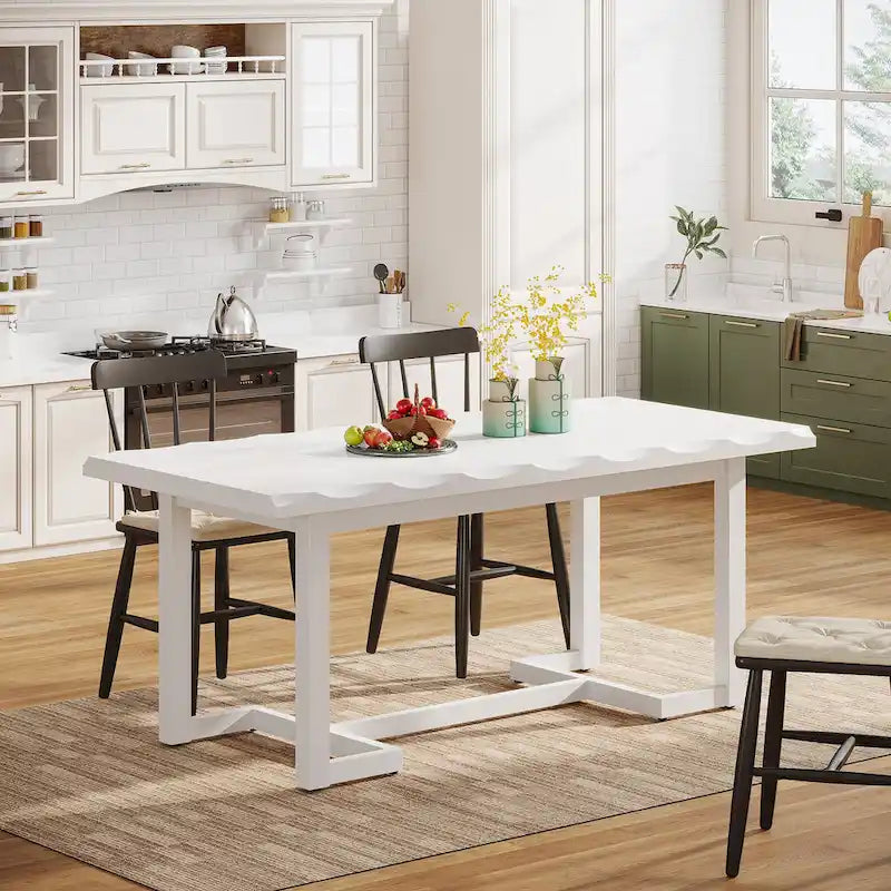Table de salle à manger rectangulaire de 62,2 pouces avec pieds en bois massif pour la cuisine-10