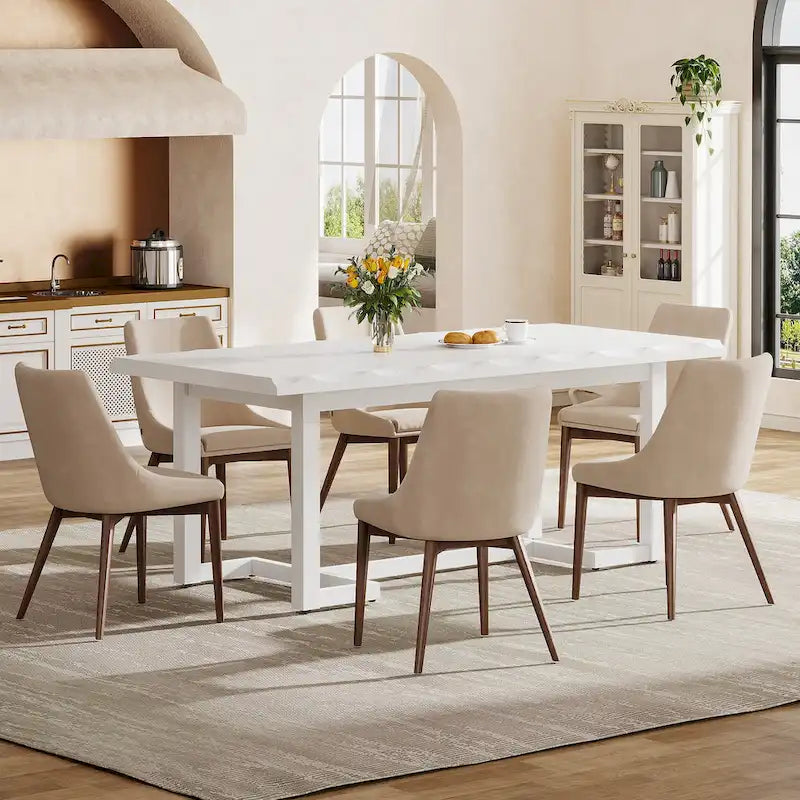 Table de salle à manger rectangulaire de 62,2 pouces avec pieds en bois massif pour la cuisine-11