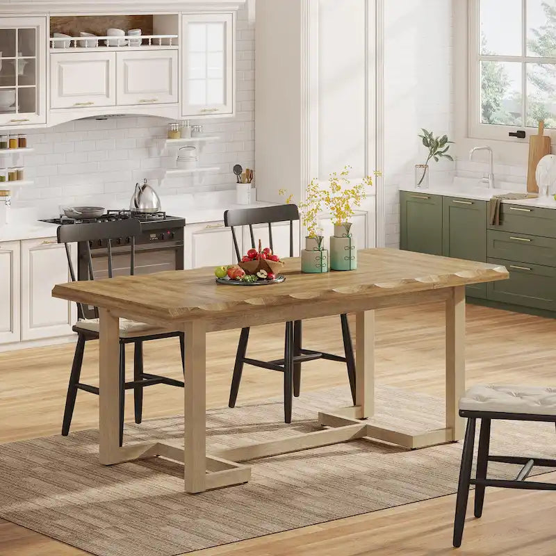 Table de salle à manger rectangulaire de 62,2 pouces avec pieds en bois massif pour la cuisine-13