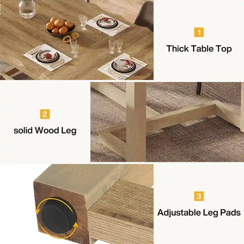 Table de salle à manger rectangulaire de 62,2 pouces avec pieds en bois massif pour la cuisine-16