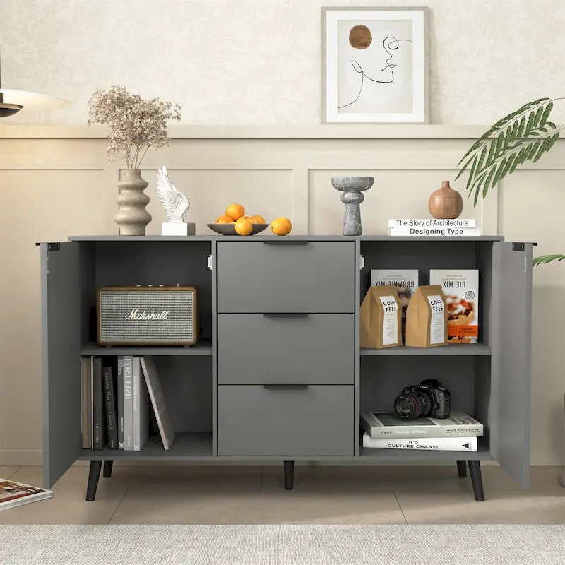 Buffet en bois avec rangement, 3 tiroirs et 2 portes-17