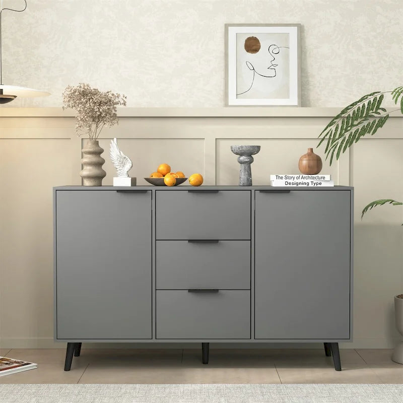 Buffet en bois avec rangement, 3 tiroirs et 2 portes-2