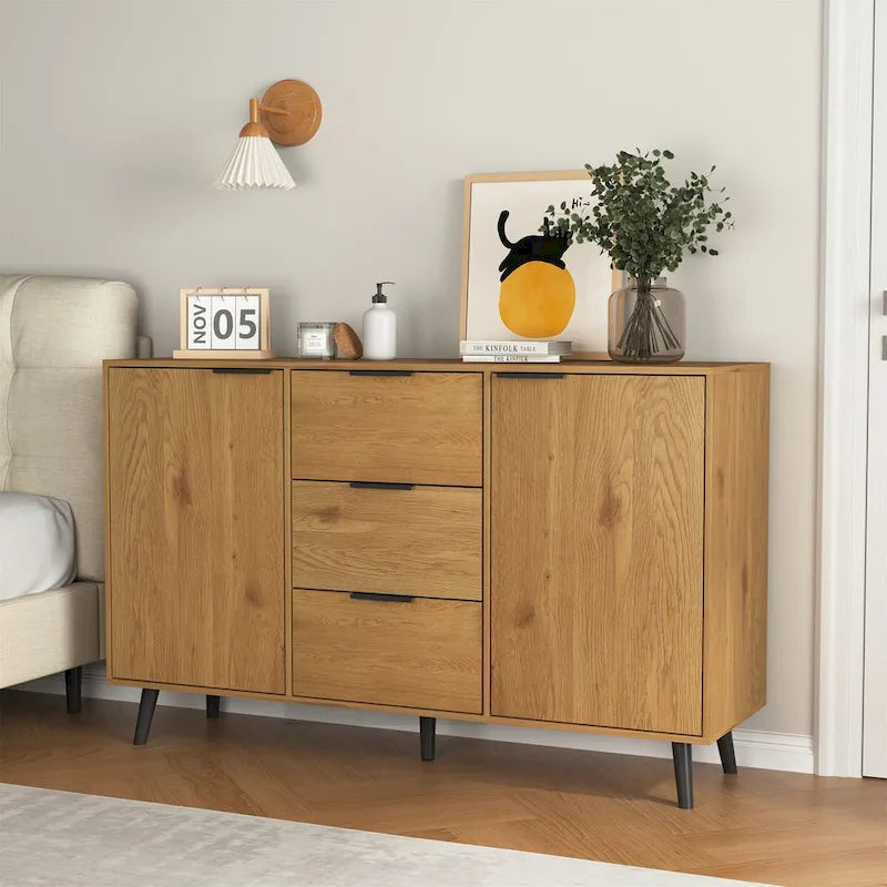 Buffet en bois avec rangement, 3 tiroirs et 2 portes-3