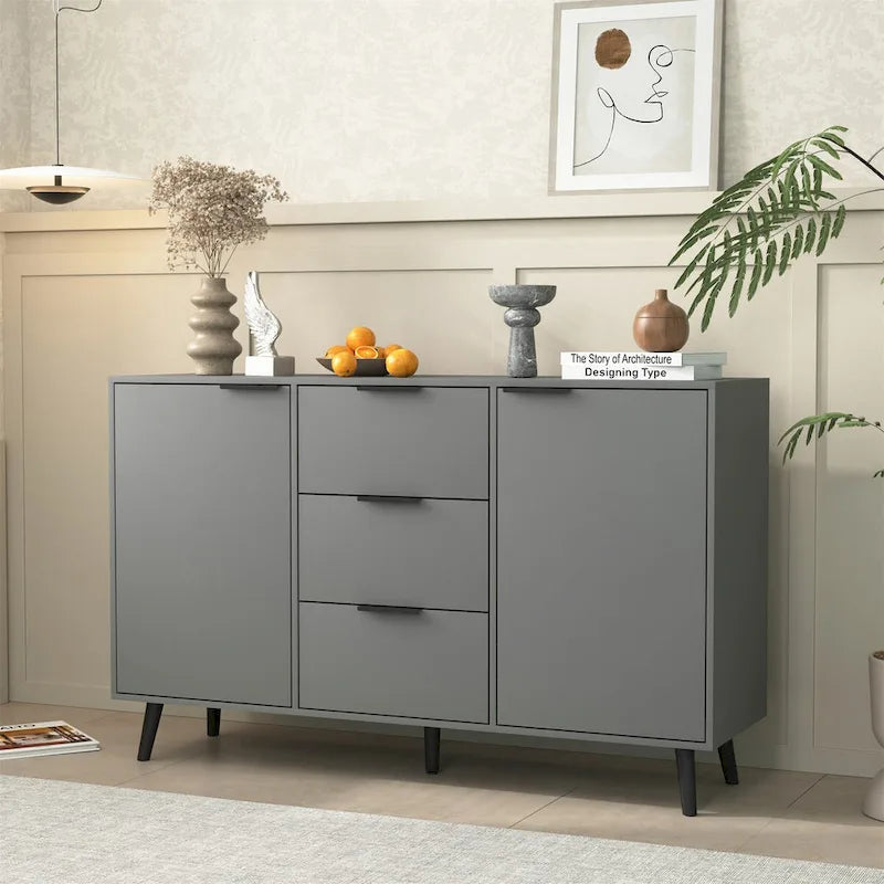 Buffet en bois avec rangement, 3 tiroirs et 2 portes-4