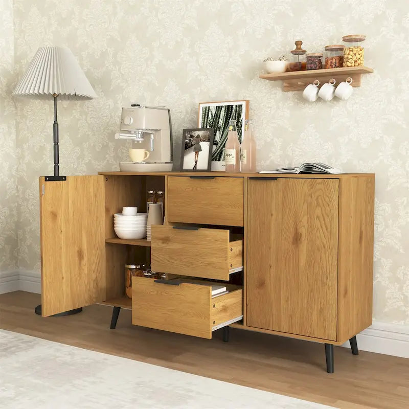 Buffet en bois avec rangement, 3 tiroirs et 2 portes-5