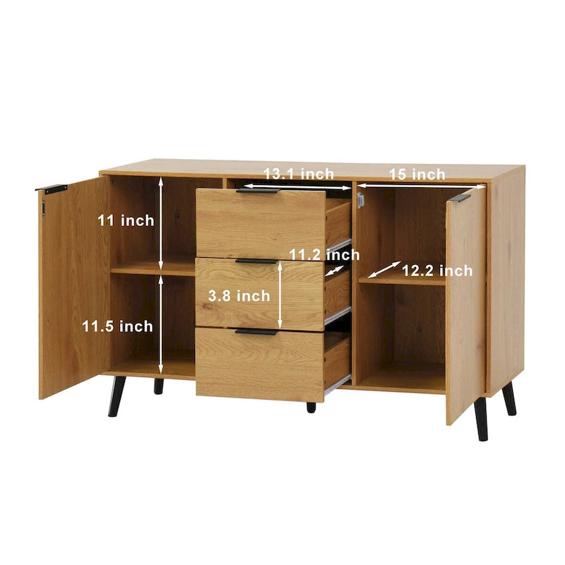 Buffet en bois avec rangement, 3 tiroirs et 2 portes-6