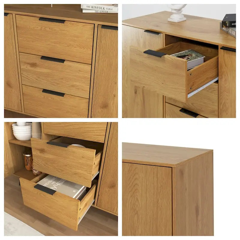 Buffet en bois avec rangement, 3 tiroirs et 2 portes-10