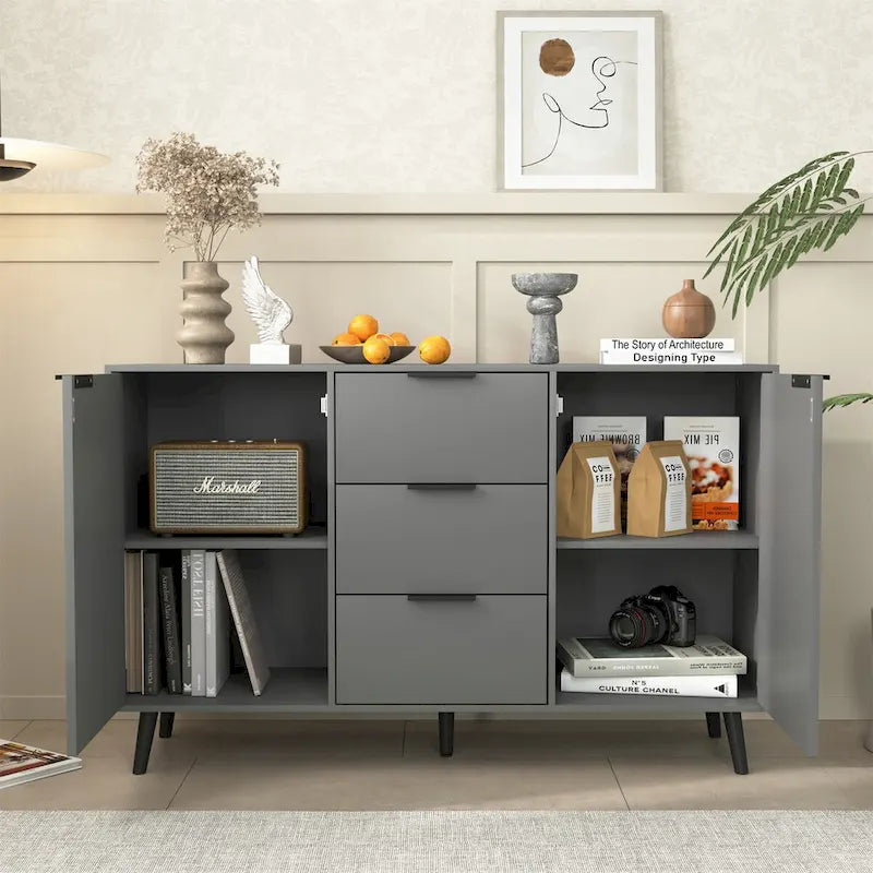 Buffet en bois avec rangement, 3 tiroirs et 2 portes-13