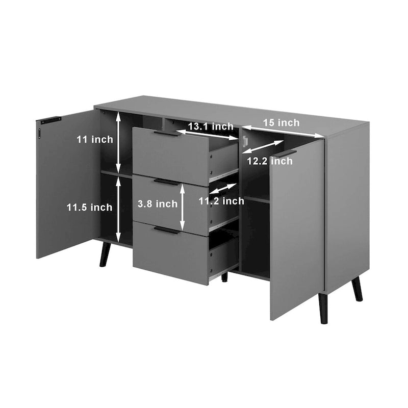 Buffet en bois avec rangement, 3 tiroirs et 2 portes-14