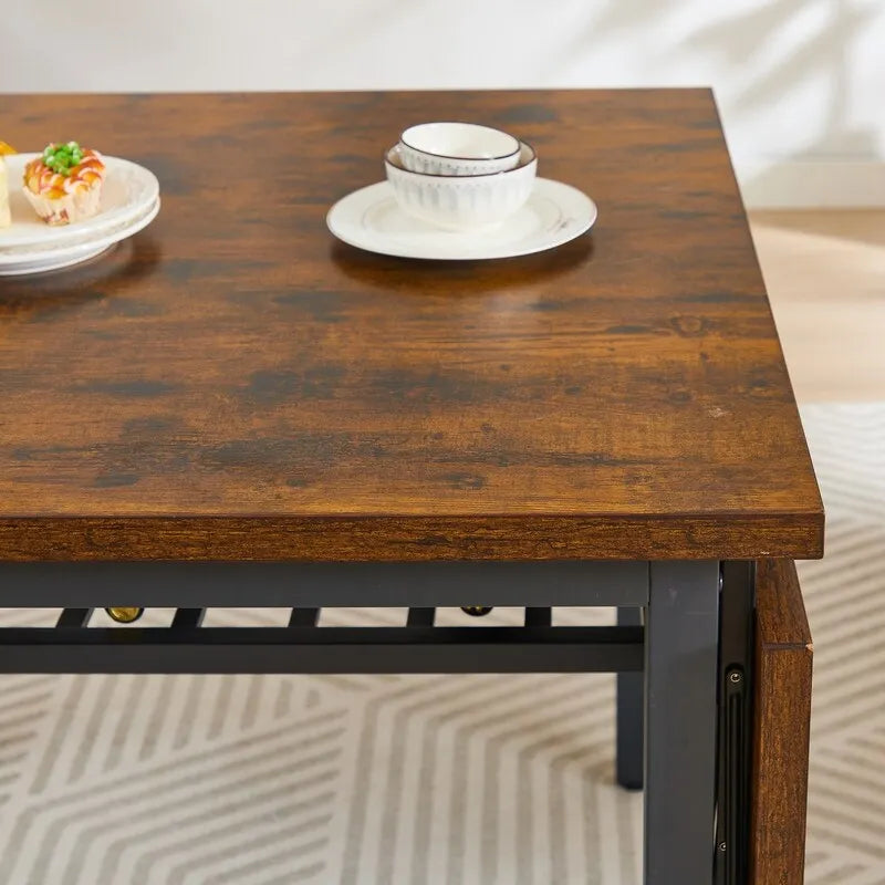 Table de salle à manger pliante vintage de style industriel, table rectangulaire extensible à abattants en bois pour cuisine, salon, salle à manger-7