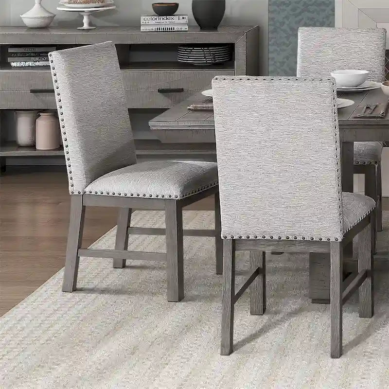 Ensemble de salle à manger 9 pièces avec table à rallonge et 8 chaises rembourrées-2