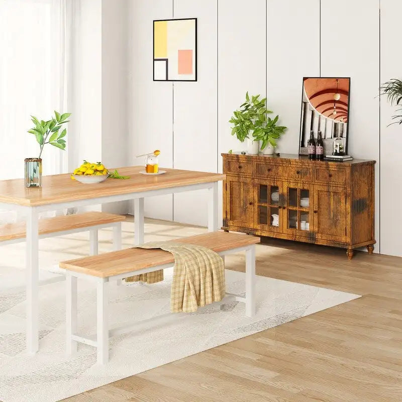 Ensemble de 2 bancs de salle à manger Grondin style industriel, en bois et acier, robustes et stables, pour une entrée.-3