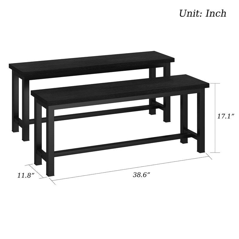 Ensemble de 2 bancs de salle à manger Grondin style industriel, en bois et acier, robustes et stables, pour une entrée.-17