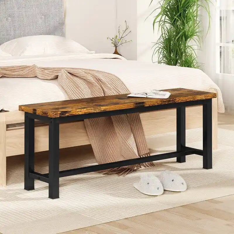 Ensemble de 2 bancs de salle à manger Grondin style industriel, en bois et acier, robustes et stables, pour une entrée.-18