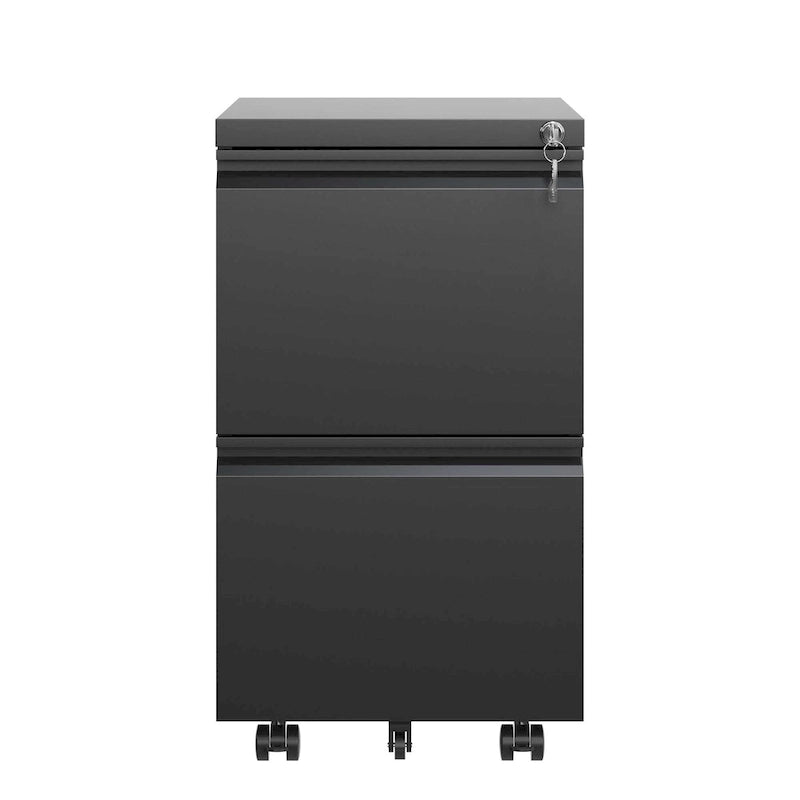 Classeur mobile métallique à 2 tiroirs, avec serrure, pour documents aux formats légal/lettre/A4, entièrement assemblé sauf roulettes.-3
