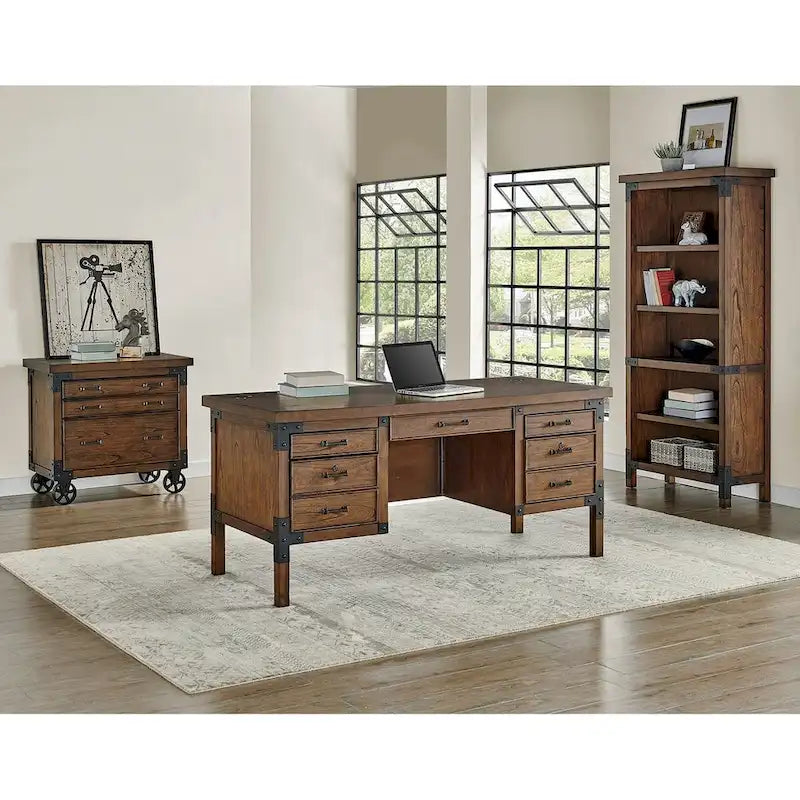 Classeur latéral rustique Addison avec tiroir pour dossiers format légal/lettre, rangement de bureau, marron-9