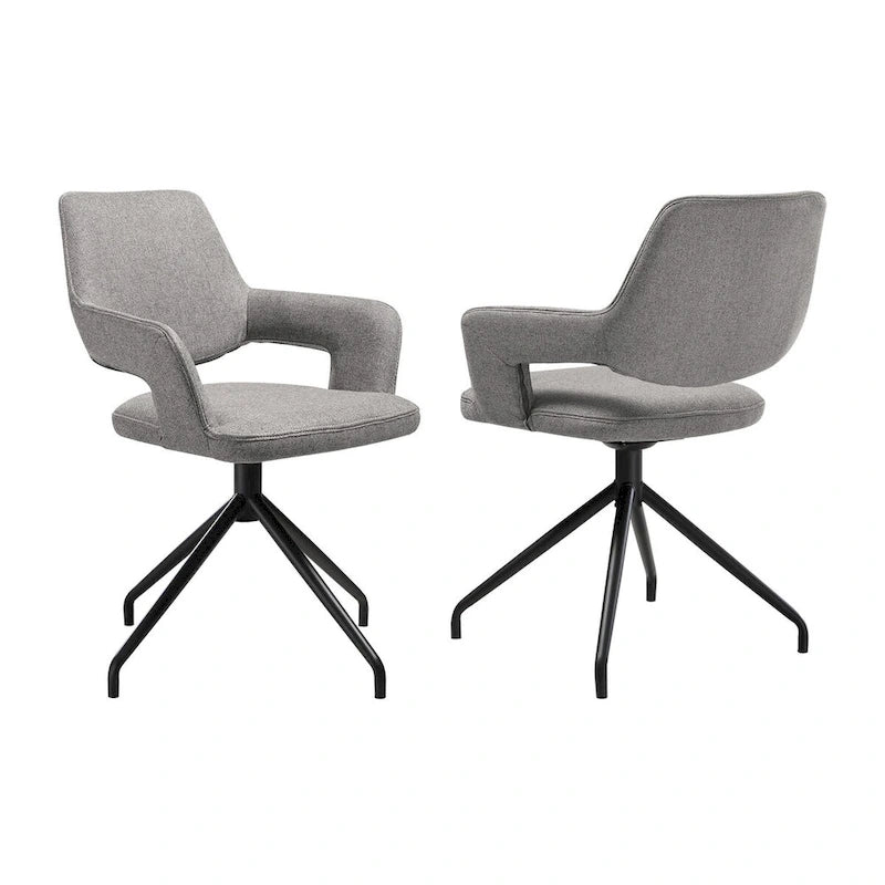 Ensemble de 2 chaises de salle à manger pivotantes Samy de 58 cm (23 pouces), dossier incurvé, rembourrées, grises et noires.-2