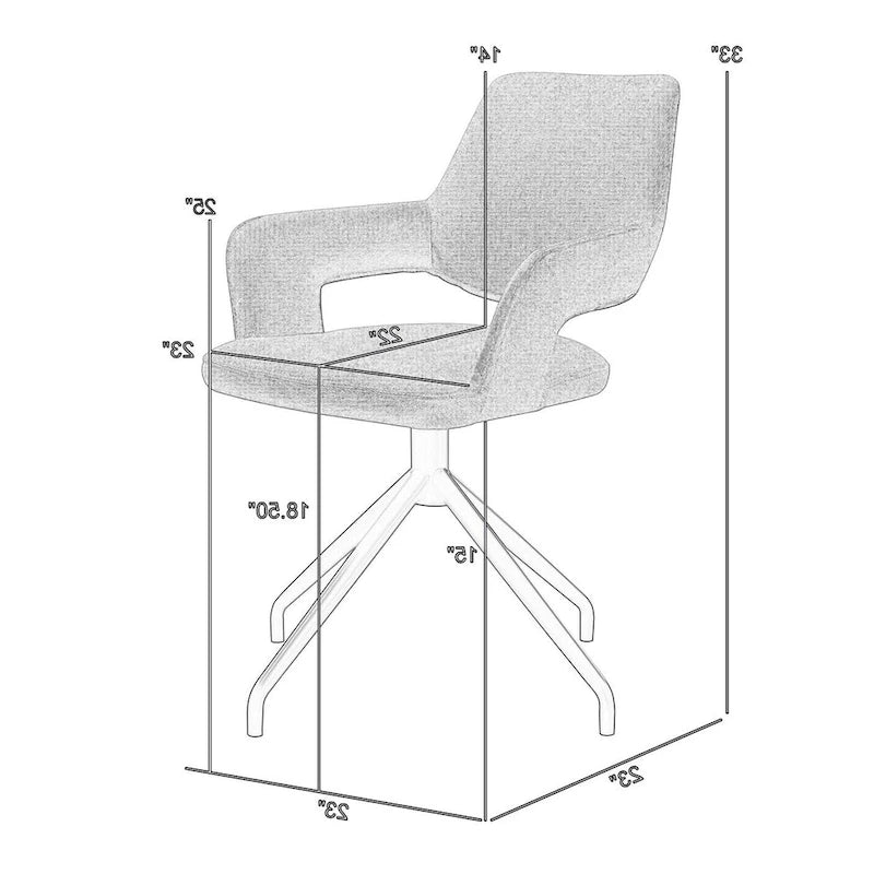 Ensemble de 2 chaises de salle à manger pivotantes Samy de 58 cm (23 pouces), dossier incurvé, rembourrées, grises et noires.-6