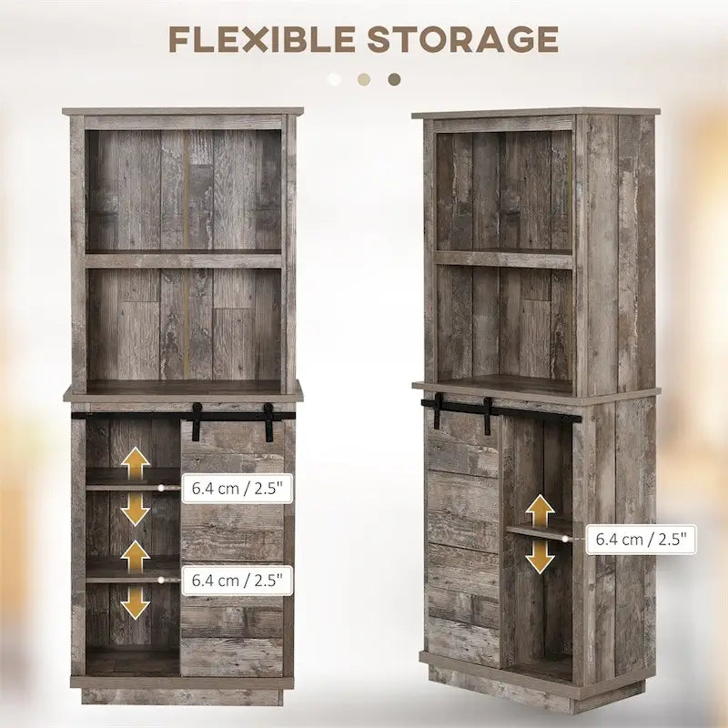 Buffet de cuisine rustique indépendant avec vaisselier et armoire de rangement.-6