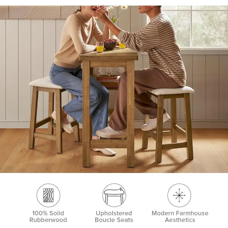 Ensemble table haute Mopio Kelly en bois massif avec 2 tabourets en bouclette, ensemble de salle à manger 3 pièces, petit îlot de cuisine avec étagères de rangement-3