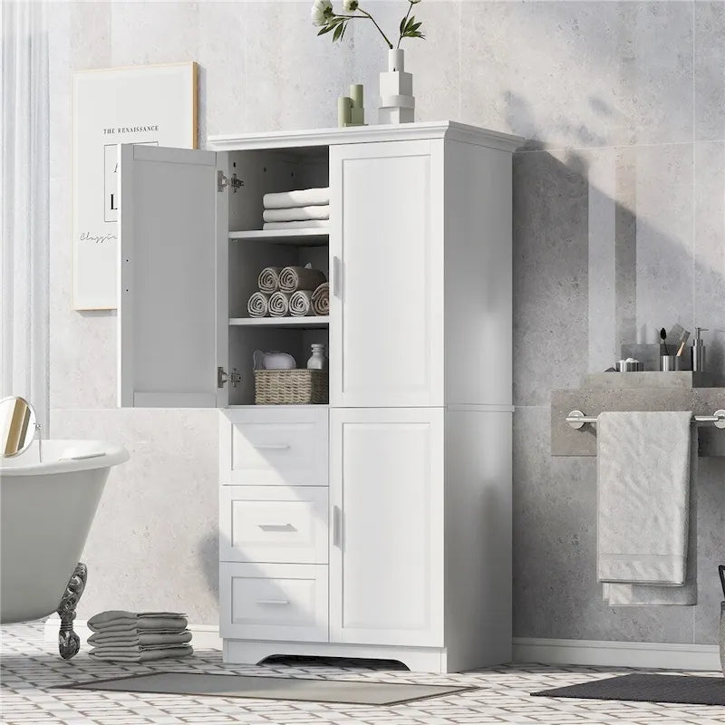 Armoire de rangement haute et large avec portes pour salle de bain, trois tiroirs-2
