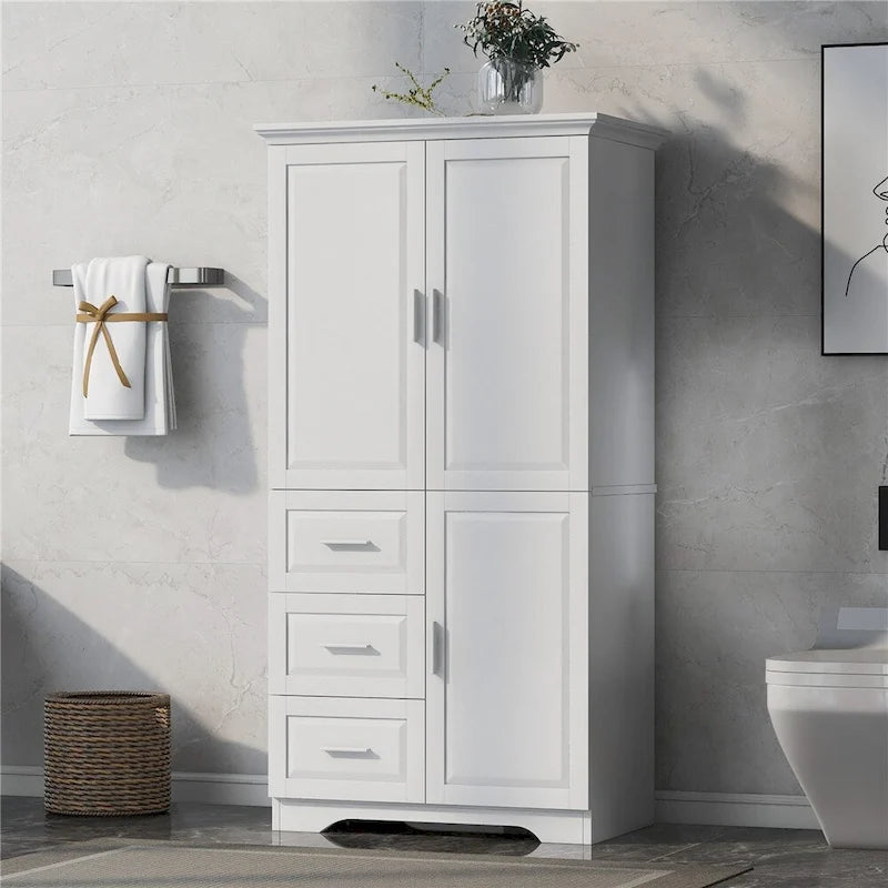 Armoire de rangement haute et large avec portes pour salle de bain, trois tiroirs-3