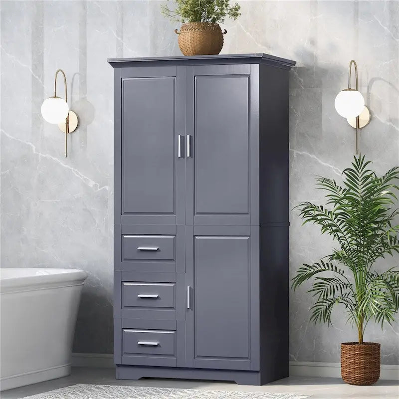 Armoire de rangement haute et large avec portes pour salle de bain, trois tiroirs-4