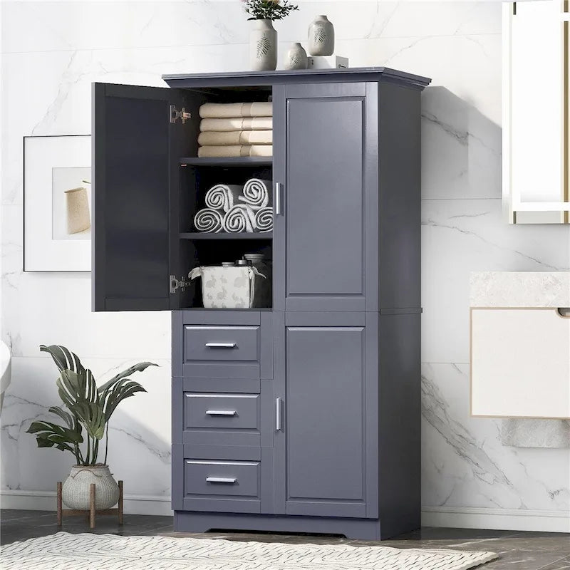Armoire de rangement haute et large avec portes pour salle de bain, trois tiroirs-5