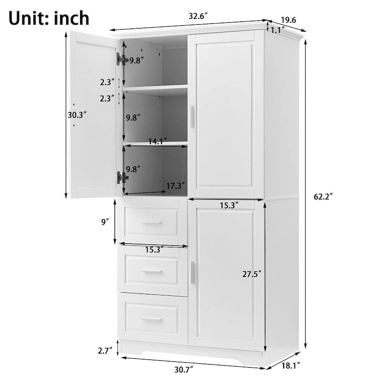 Armoire de rangement haute et large avec portes pour salle de bain, trois tiroirs-8